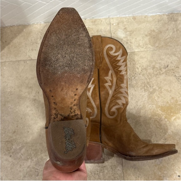 Dan Post Tan Cowboy Boots with White Embroidery - Picture 7 of 8